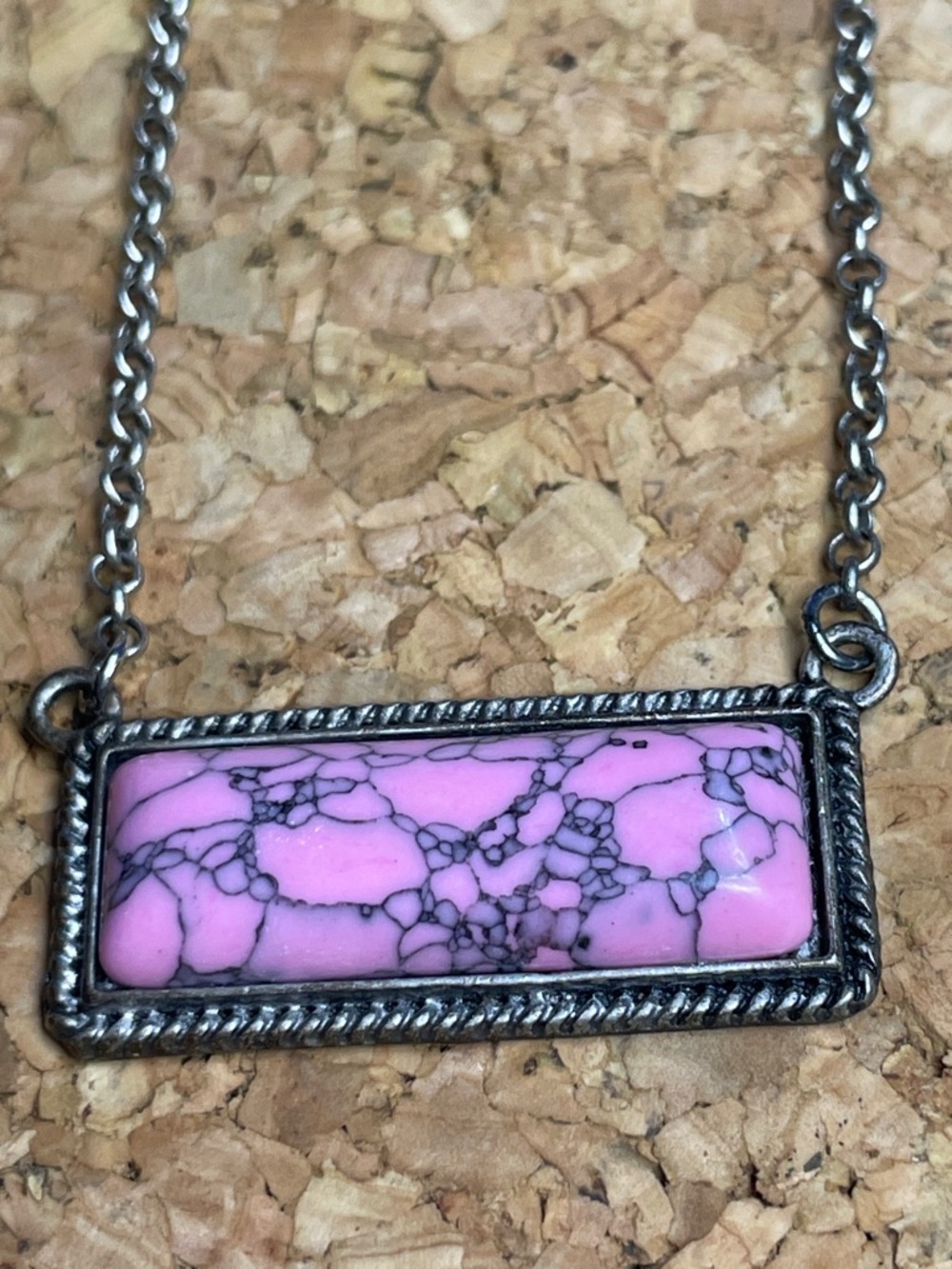 Pink Rectangular Stone Pendant Necklace - Women's Jewelry - Picture 2 of 5